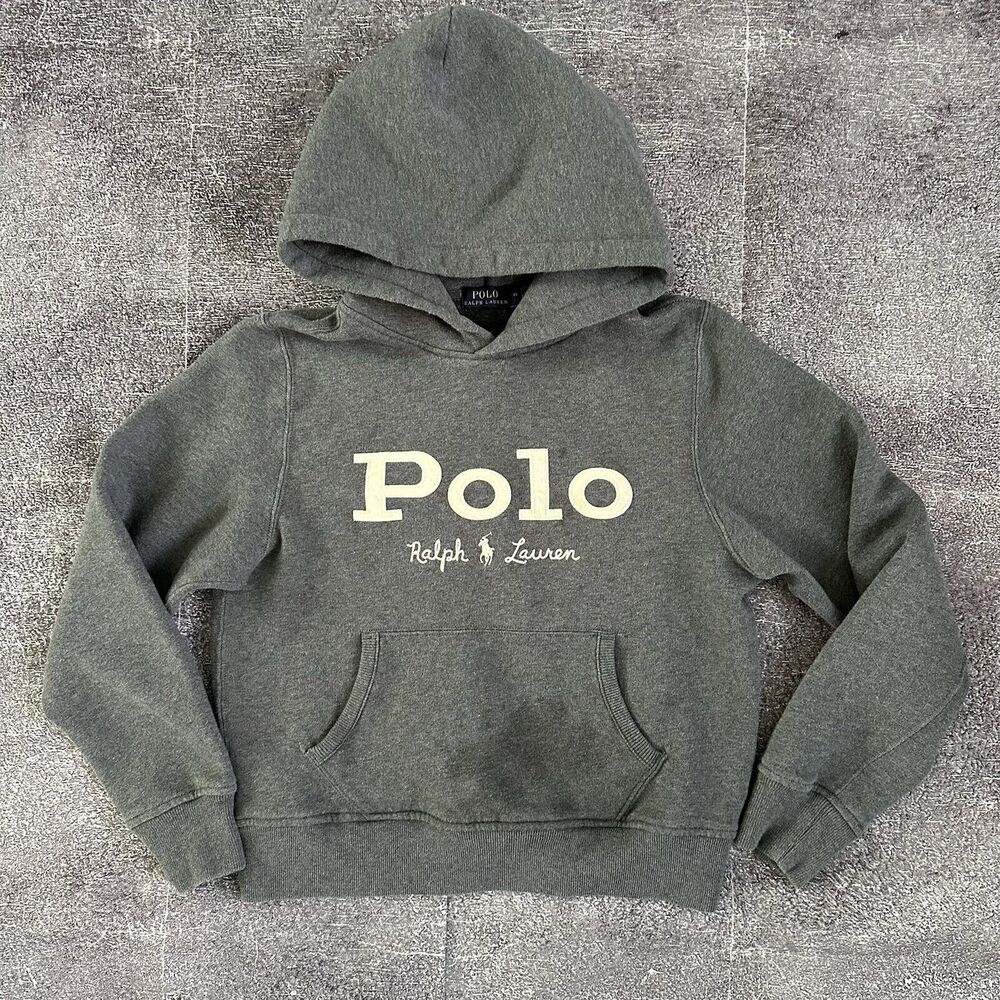 Women's Polo Ralph Lauren Spell Out Script Heather Gray Hoodie Sweatshirt Sz M